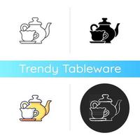 Vintage style tableware icon. Antique dinnerware for special event. Unique dinner accessories. Beautiful table items. Linear black and RGB color styles. Isolated vector illustrations