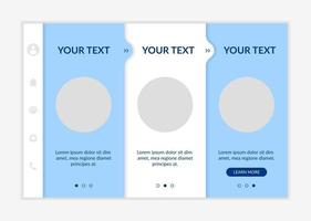 Service promotion onboarding vector template. Responsive mobile website with icons. Web page walkthrough 3 step screens. Product information. Visitors engagement color concept with copy space