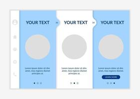 Service promotion onboarding vector template. Responsive mobile website with icons. Web page walkthrough 3 step screens. Product information. Visitors engagement color concept with copy space