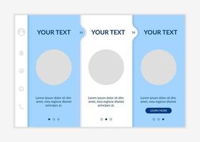 plantilla de vector de incorporación de promoción de servicio. sitio web móvil receptivo con iconos. Tutorial de la página web Pantallas de 3 pasos. Información del Producto. concepto de color de participación de los visitantes con espacio de copia
