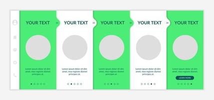 Sustainability-minded onboarding vector template. Eco-friendly retail. Responsive mobile website with icons. Web page walkthrough 5 step screens. Comprehensive guide color concept with copy space