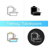 Ceramic oven dish icon. Special material to deal with high temperatures. Kitchen equipment. Modern cooking tools. Linear black and RGB color styles. Isolated vector illustrations