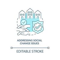 Addressing social change issues concept icon. Community development abstract idea thin line illustration. Fighting with poverty and inequality. Vector isolated outline color drawing. Editable stroke