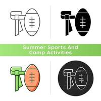 Flag football icon. Removing flag from ball carrier during game. American football non-tackling version. Physical safety. Linear black and RGB color styles. Isolated vector illustrations