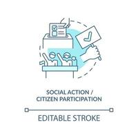 Social action and citizen participation concept icon. Community change abstract idea thin line illustration. Achieve social justice, empowerment. Vector isolated outline color drawing. Editable stroke