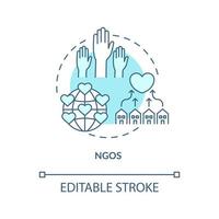 NGOs concept icon. Development program abstract idea thin line illustration. Social protection and support. Community mobilization. Vector isolated outline color drawing. Editable stroke