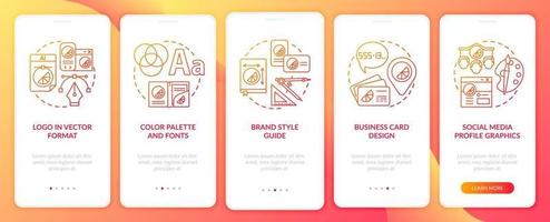 Corporate branding services onboarding mobile app page screen with concepts. Logo in vector format walkthrough 5 steps graphic instructions. UI, UX, GUI vector template with linear color illustrations