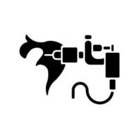 Tattoo machine black glyph icon. Special device for creating tattoos. Professional equipment. Tool for injecting ink. Body modifications. Silhouette symbol on white space. Vector isolated illustration