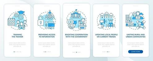 Society development onboarding mobile app page screen with concepts. Cooperation with government walkthrough 5 steps graphic instructions. UI, UX, GUI vector template with linear color illustrations