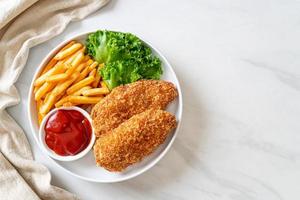 Fried chicken breast fillet steak with French fries and ketchup photo