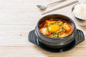 Kimchi Jjigae or Kimchi Soup with Tofu and Egg or Korean Kimchi Stew photo