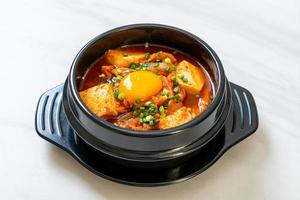 Kimchi Jjigae or Kimchi Soup with Tofu and Egg or Korean Kimchi Stew