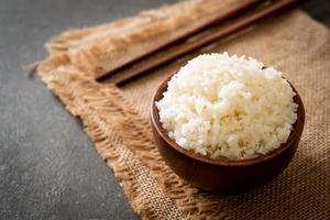 Cooked Thai jasmine white rice bowl photo