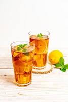 Glass of ice lemon tea with mint photo