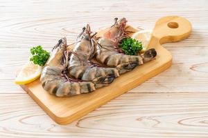 Fresh tiger prawn or shrimp on board photo