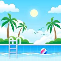 Tropical Swimming Pool View with Palm Tree Background vector