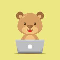 Cute Bear Working with Laptop vector