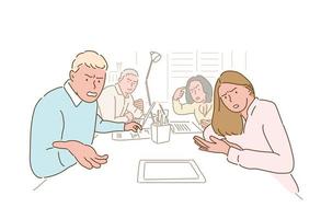 Angry team members. hand drawn style vector design illustrations.