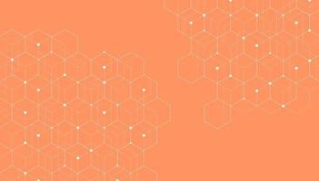 Abstract hexagonal molecular structures on orange background with copy space. vector