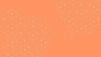 Abstract hexagonal molecular structures on orange background with copy space. vector