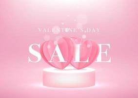 Venta de San Valentín, fondo de corazones de color rosa, oferta especial, banner de venta. vector