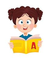 Back to school. Cute schoolgirl reading book vector