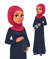 hermosa mujer musulmana embarazada en hijab vector