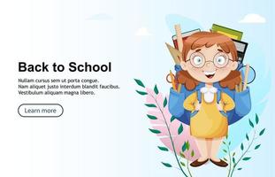 Back to school. Cute schoolgirl vector