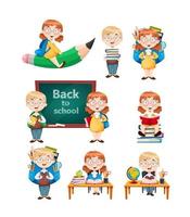 Back to school. Cute schoolgirl and schoolboy vector