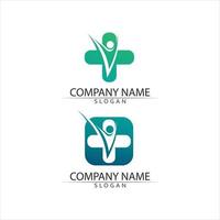 logotipo de hospital y conjunto de diseño de logotipo de atención médica e icono signo de logotipo de carácter humano hospital y empresa vector