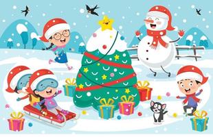 Christmas Greeting Card Design With Cartoon Characters vector