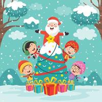 Christmas Greeting Card Design With Cartoon Characters vector
