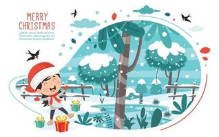 Christmas Greeting Card Design With Cartoon Characters vector