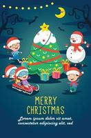 Christmas Greeting Card Design With Cartoon Characters vector