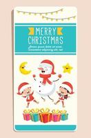 Christmas Greeting Card Design With Cartoon Characters vector