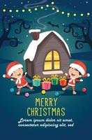 Christmas Greeting Card Design With Cartoon Characters vector