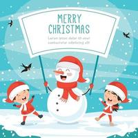 Christmas Greeting Card Design With Cartoon Characters vector