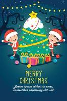 Christmas Greeting Card Design With Cartoon Characters vector