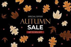 Autumn sale background with falling leaves. Vector Illustration
