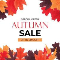 Autumn sale background with falling leaves. Can be used as story post in social network. Vector Illustration