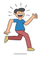 Cartoon Young Man is Very Happy and Running Vector Illustration
