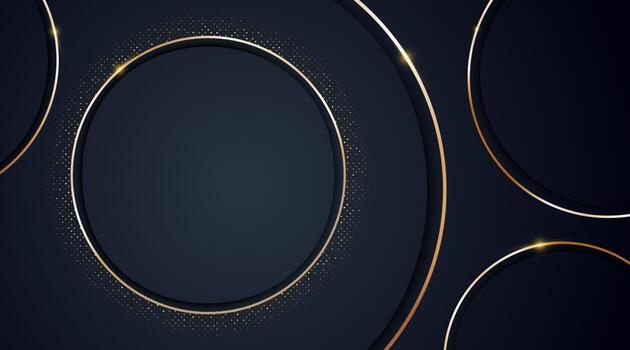 abstract circle with golden lines and halftone on black background vector