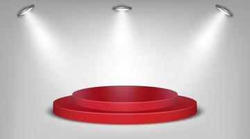 Red podium on gray background with spotlights illuminated illustration vector