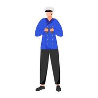 Navigator flat vector illustration. Seafarer on research or passenger fleet. Captain in work uniform. Sailor with binoculars isolated cartoon character on white background