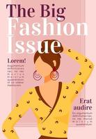 Fashion news magazine cover template. Design issues. Runway models outfits. Journal mockup design. Vector page layout with flat character. Style guide advertising cartoon illustration with text space