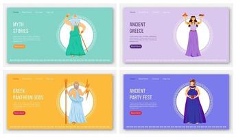 Ancient cultures landing page vector template set. Myths and legends. Ancient greek gods website interface idea with flat illustrations. Homepage layout, web banner, webpage cartoon concept