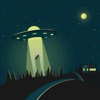 UFO Abduction at Night Concept vector