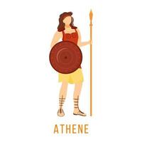 Athene flat vector illustration. Ancient Greek deity. Goddess of wisdom and war. Mythology. Divine mythological figure. Isolated cartoon character on white background