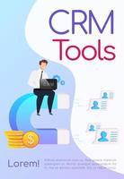 CRM tools poster flat vector template. Businessman sitting on magnet. Customers attraction. Brochure, booklet one page concept design, cartoon characters. Business processes automation flyer, leaflet