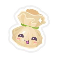 Chinese dumpling cute kawaii vector characters set. Asian dish with smiling face. Eastern cuisine tradition. Dumpling with meat, vegetables. Funny emoji, emoticon. Isolated cartoon color illustration